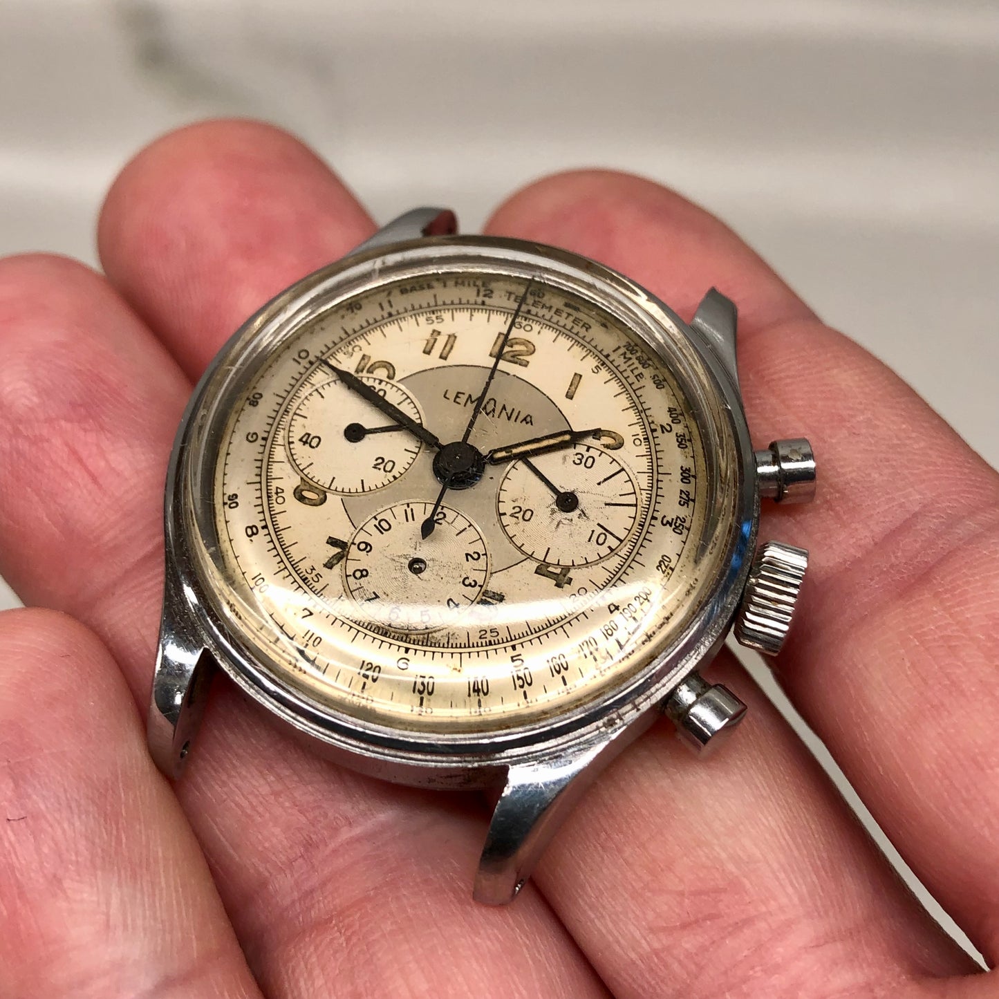 1950s Lemania Multiscale Dial 27CH Stainless Steel Chronograph Wristwatch - HASHTAGWATCHCO