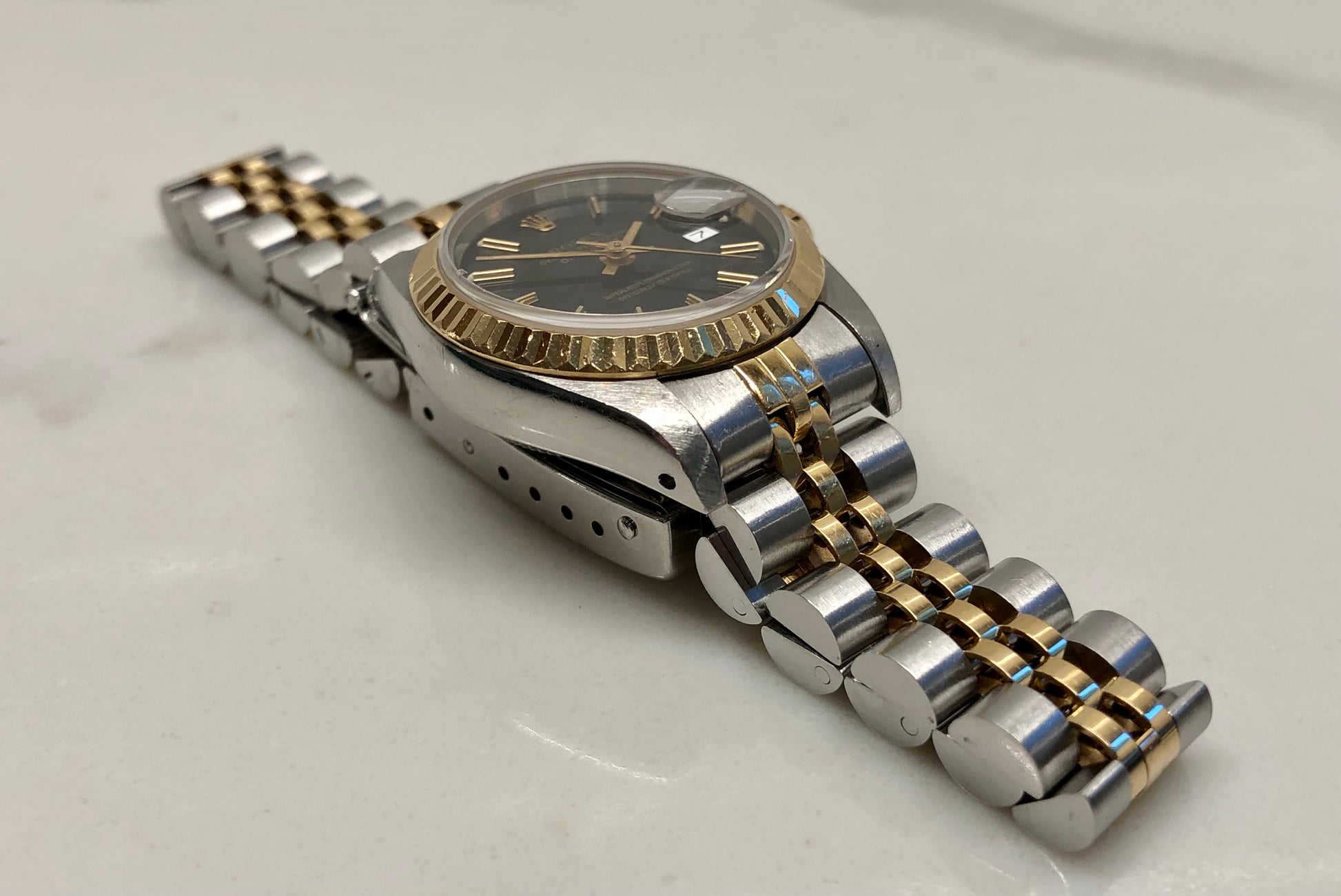 1990 Rolex Datejust 69173 Black Dial Two Tone Jubilee Wristwatch with Box and Papers - HASHTAGWATCHCO