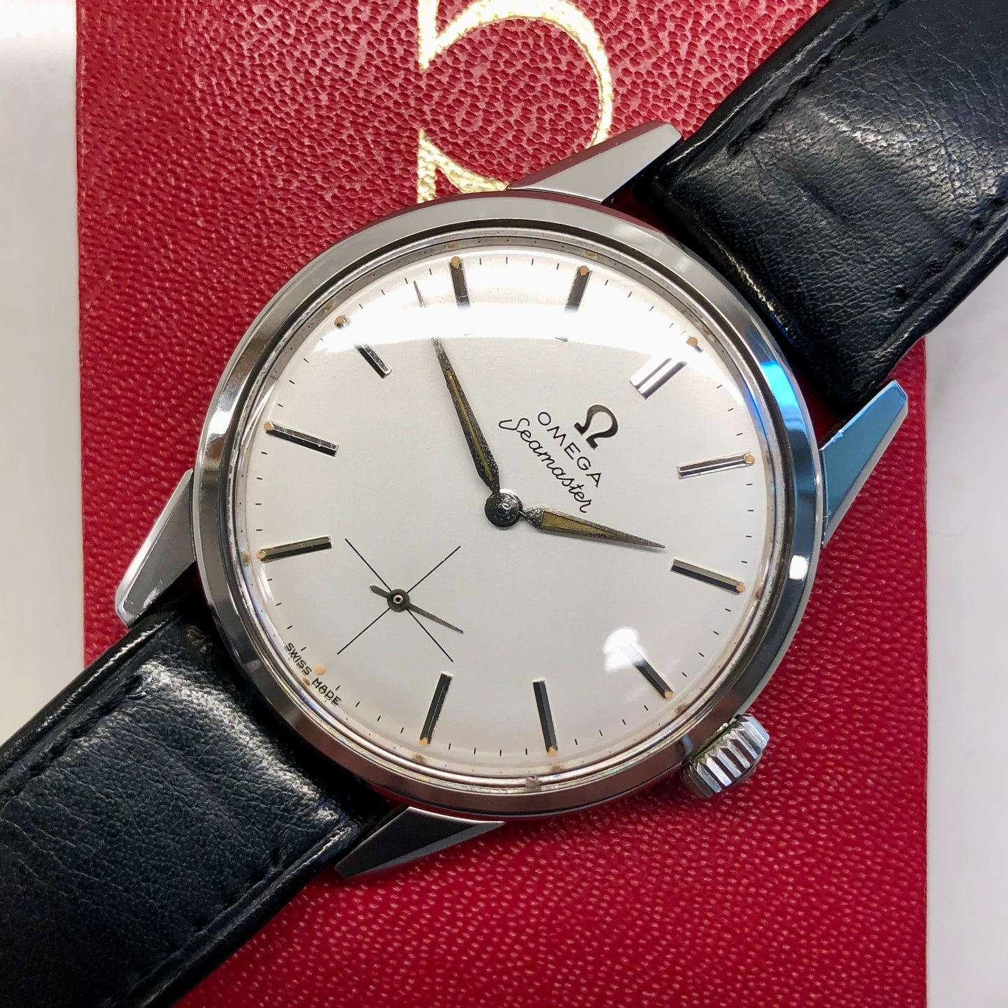 1950s Omega Seamaster Stainless Steel Dress Watch Manual 35mm Wristwatch - HASHTAGWATCHCO