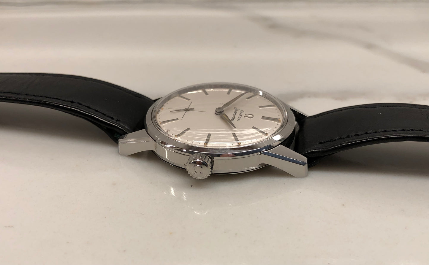 1950s Omega Seamaster Stainless Steel Dress Watch Manual 35mm Wristwatch - HASHTAGWATCHCO