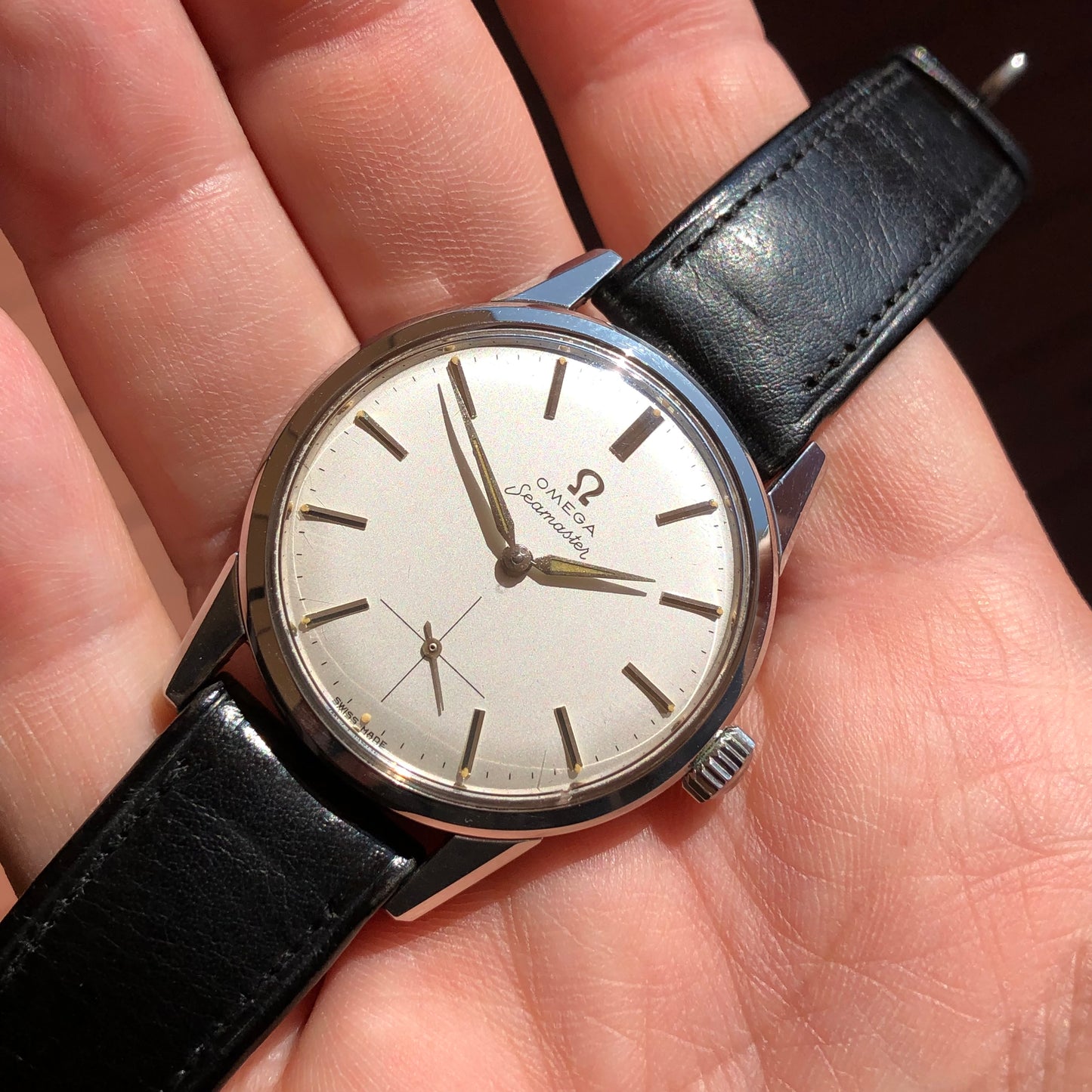 1950s Omega Seamaster Stainless Steel Dress Watch Manual 35mm Wristwatch - HASHTAGWATCHCO