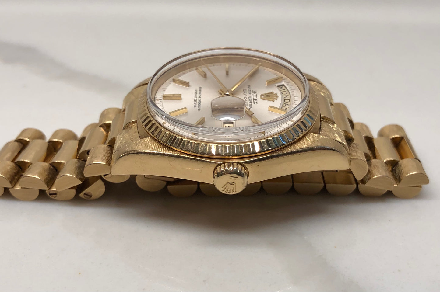 1978 Rolex President 1803 Day Date Yellow Gold Silver Dial Florentine Automatic Wristwatch with Papers - HASHTAGWATCHCO