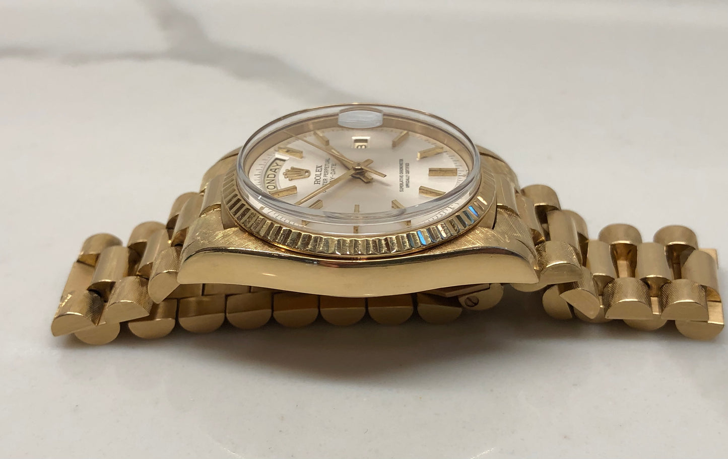 1978 Rolex President 1803 Day Date Yellow Gold Silver Dial Florentine Automatic Wristwatch with Papers - HASHTAGWATCHCO