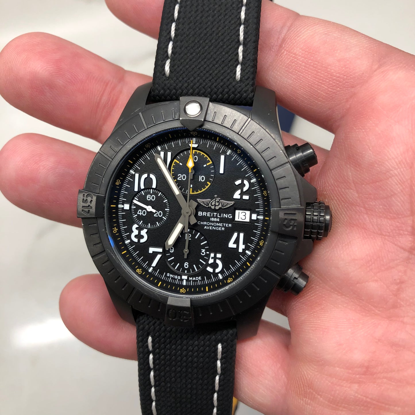 Breitling Avenger Night Mission V13317 Chronograph Automatic Chronometer Black Dial with Box and Papers - HASHTAGWATCHCO
