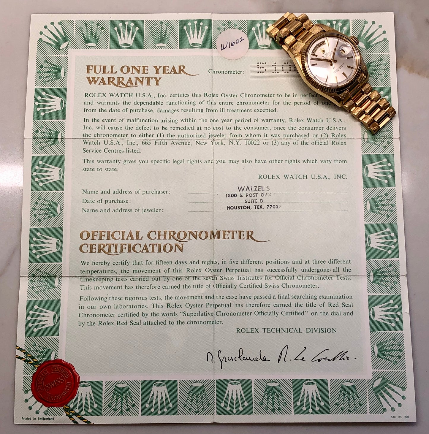 1978 Rolex President 1803 Day Date Yellow Gold Silver Dial Florentine Automatic Wristwatch with Papers - HASHTAGWATCHCO