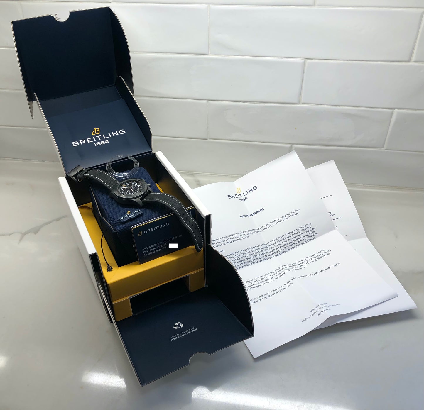 Breitling Avenger Night Mission V13317 Chronograph Automatic Chronometer Black Dial with Box and Papers - HASHTAGWATCHCO
