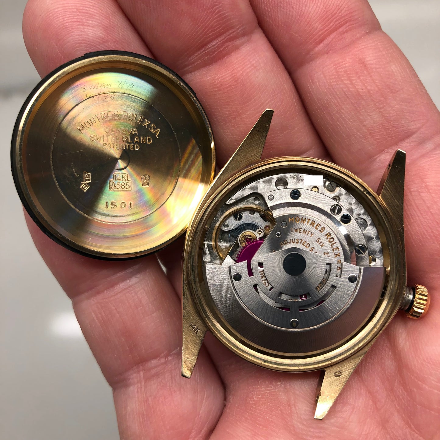 1973 Rolex Date 1512 Zephyr Oyster Perpetual Crosshair 14K Yellow Gold Wristwatch Unpolished - HASHTAGWATCHCO