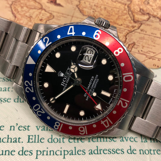 1985 Rolex GMT MASTER 16750 Pepsi Steel Automatic Wristwatch with Box and Papers - HASHTAGWATCHCO
