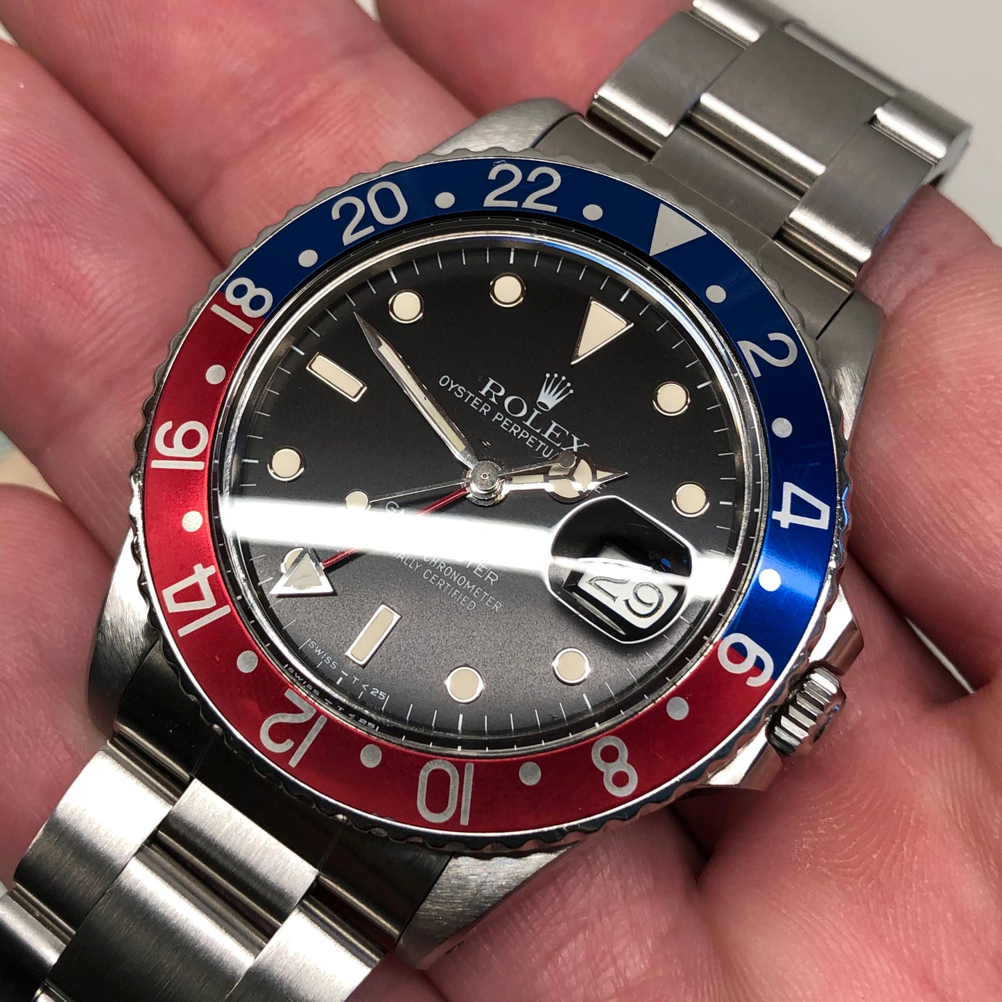 1985 Rolex GMT MASTER 16750 Pepsi Steel Automatic Wristwatch with Box and Papers - HASHTAGWATCHCO