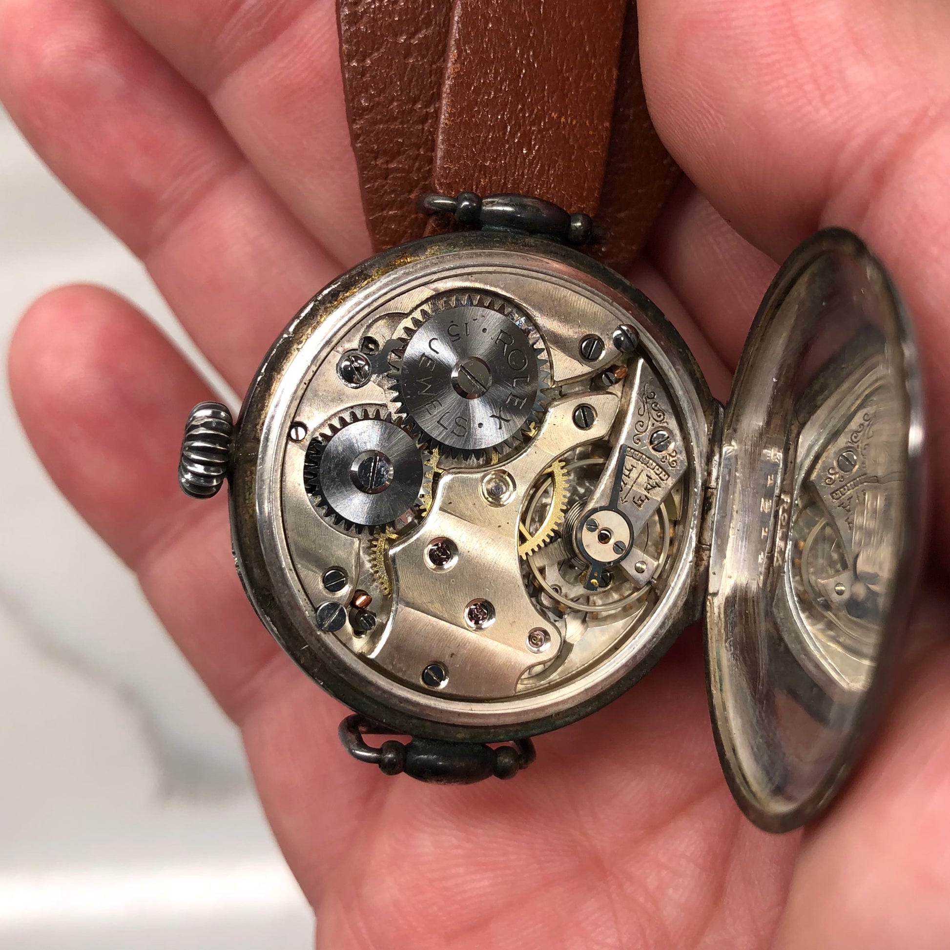 1917 Rolex WWI Trench .875 Silver White Porcelain Flex Lug Wristwatch - HASHTAGWATCHCO