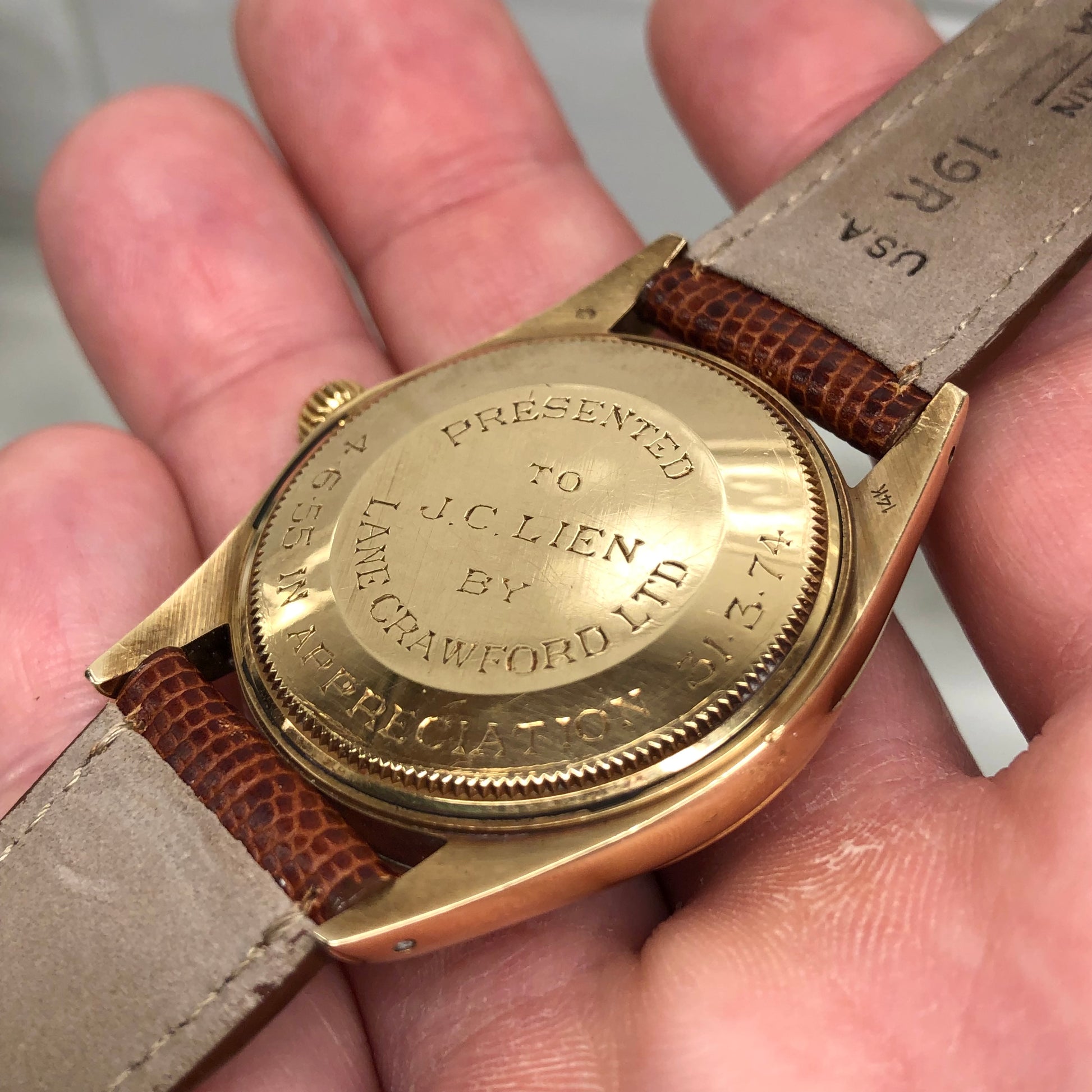 1973 Rolex Date 1512 Zephyr Oyster Perpetual Crosshair 14K Yellow Gold Wristwatch Unpolished - HASHTAGWATCHCO