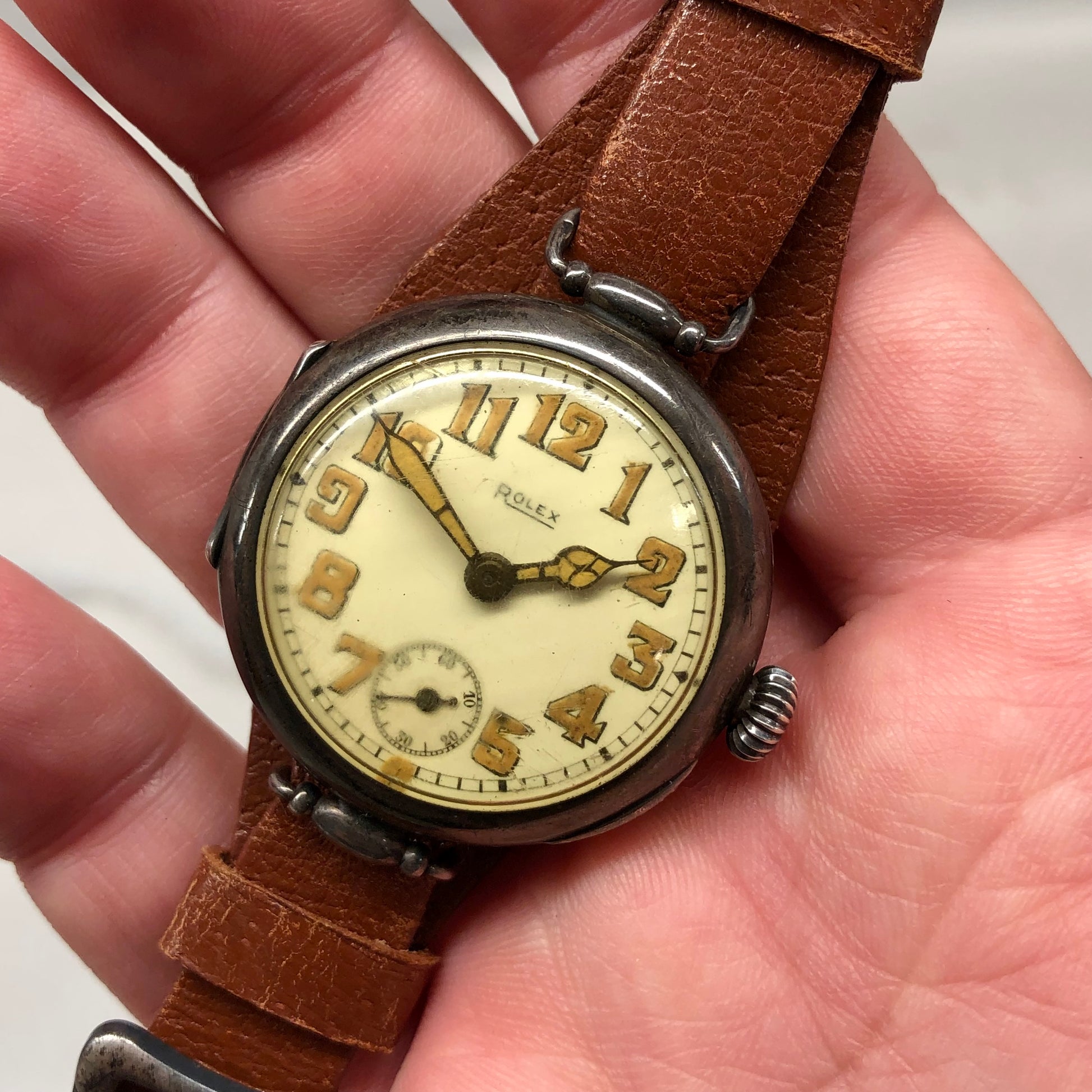1917 Rolex WWI Trench .875 Silver White Porcelain Flex Lug Wristwatch - HASHTAGWATCHCO
