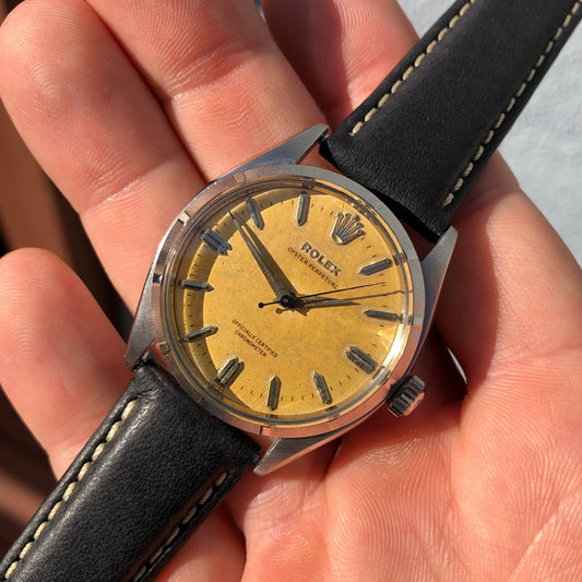 1955 Rolex Oyster Perpetual 6565 Stainless Steel Tropical Dial Automatic Wristwatch