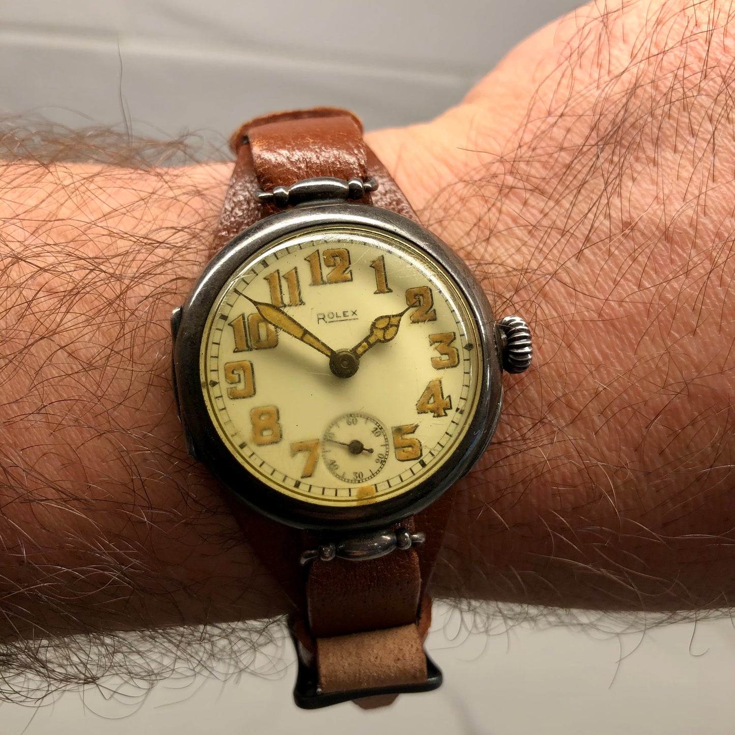 1917 Rolex WWI Trench .875 Silver White Porcelain Flex Lug Wristwatch - HASHTAGWATCHCO