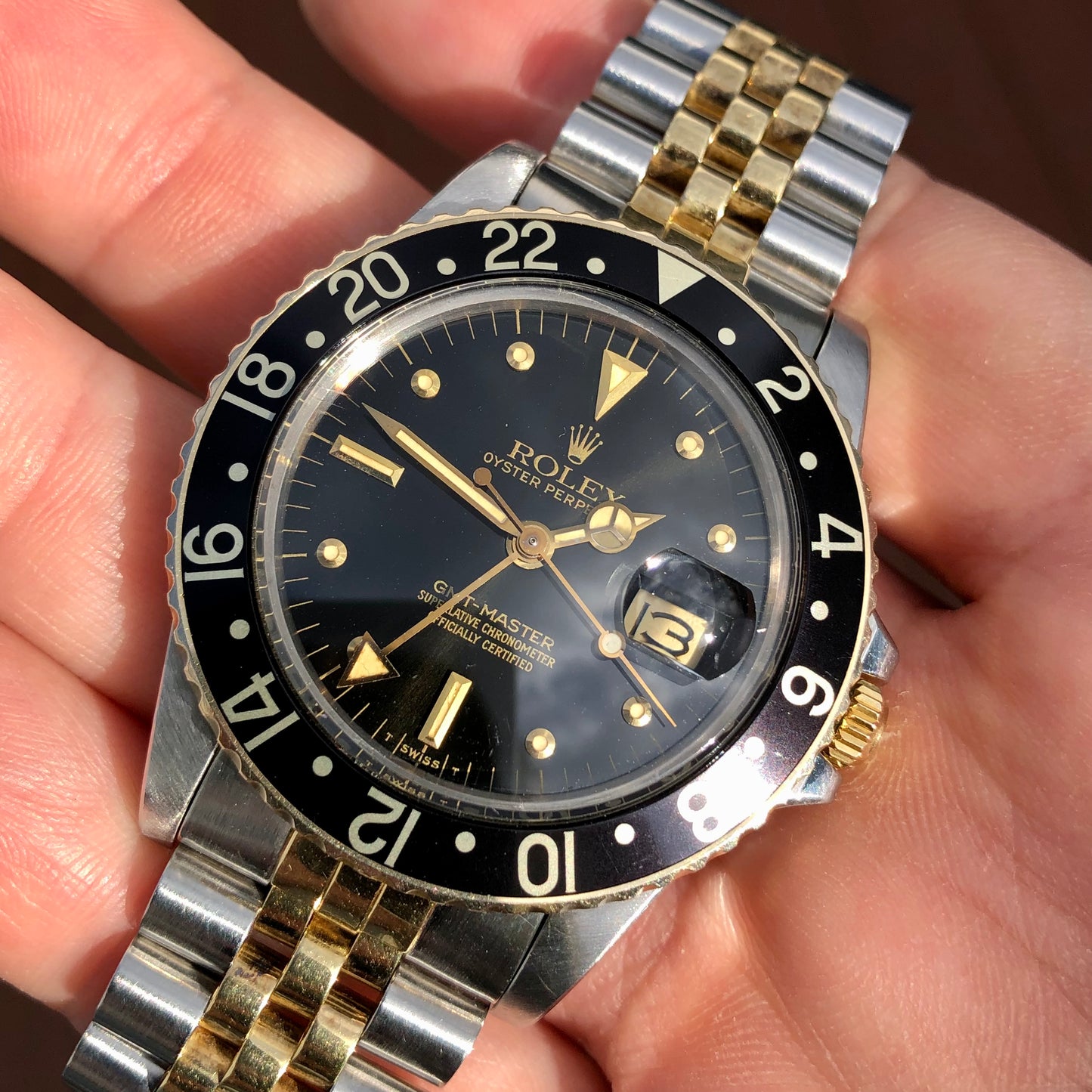 1982 Rolex GMT MASTER 16753 Black Nipple Two Tone Jubilee Wristwatch - HASHTAGWATCHCO