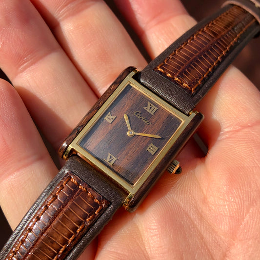 1975 Cartier Tank Palissandre de Rio 20611 Manual Wind Wood Wristwatch - HASHTAGWATCHCO