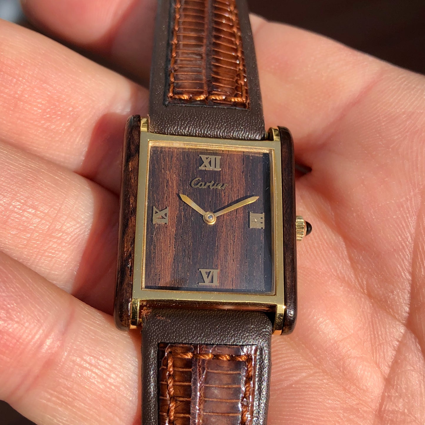 1975 Cartier Tank Palissandre de Rio 20611 Manual Wind Wood Wristwatch - HASHTAGWATCHCO