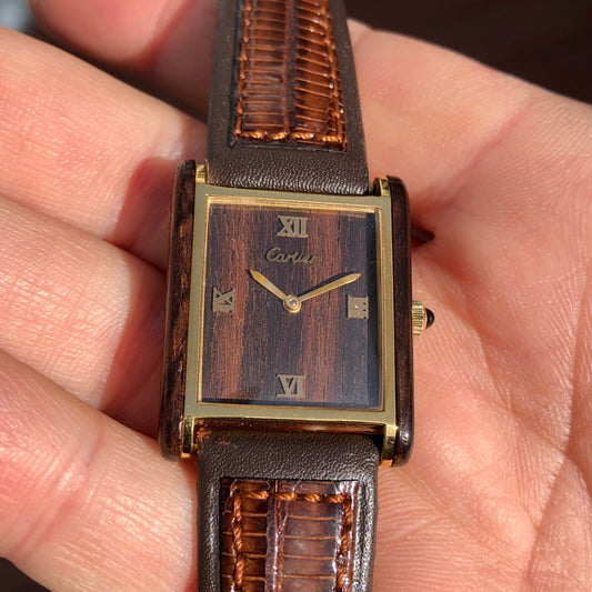 1975 Cartier Tank Palissandre de Rio 20611 Manual Wind Wood Wristwatch - HASHTAGWATCHCO