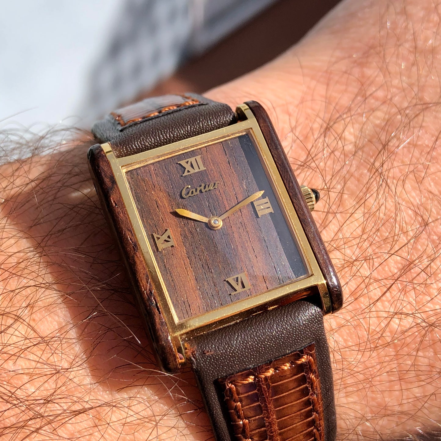 1975 Cartier Tank Palissandre de Rio 20611 Manual Wind Wood Wristwatch - HASHTAGWATCHCO