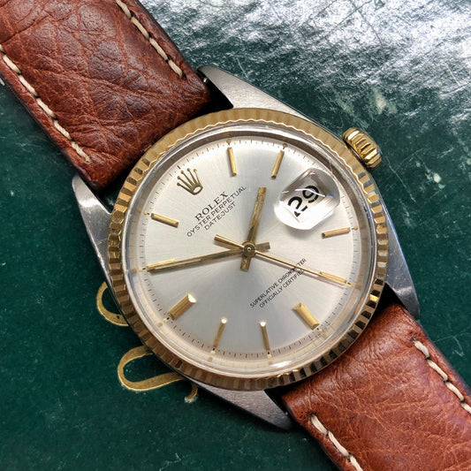 1971 Rolex Datejust 1601 Silver Dial Yellow Gold Fluted Bezel Wristwatch