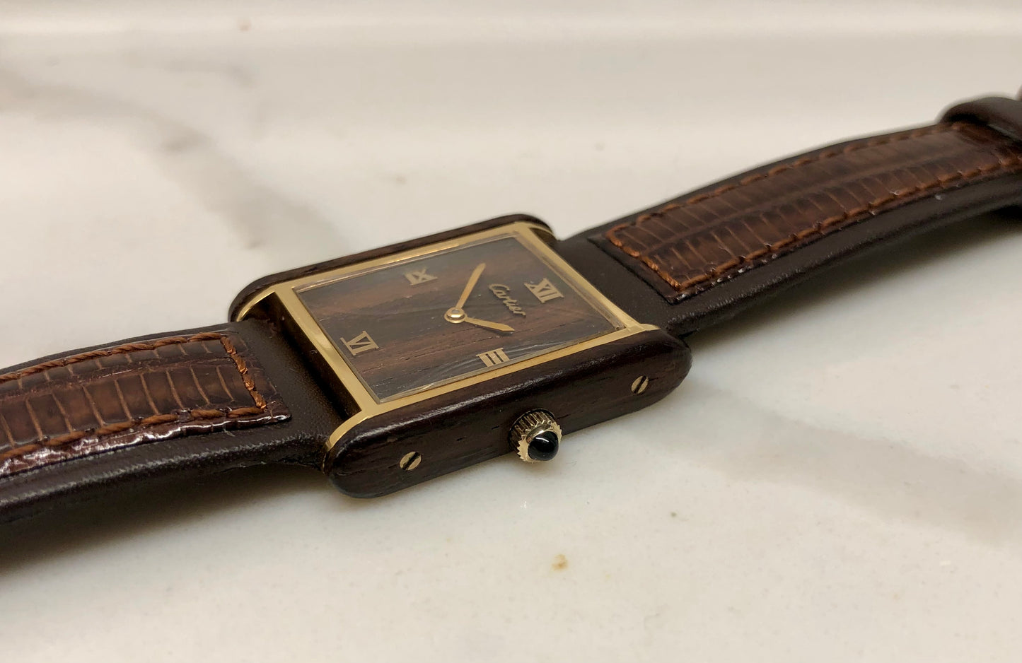 1975 Cartier Tank Palissandre de Rio 20611 Manual Wind Wood Wristwatch - HASHTAGWATCHCO