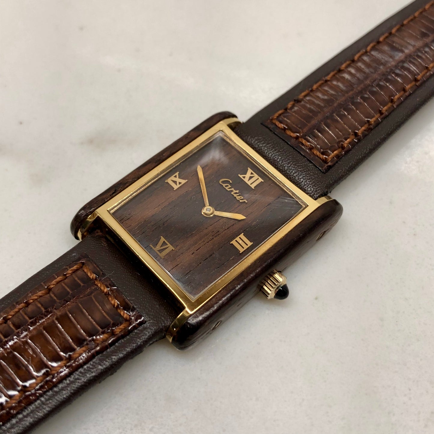 1975 Cartier Tank Palissandre de Rio 20611 Manual Wind Wood Wristwatch - HASHTAGWATCHCO