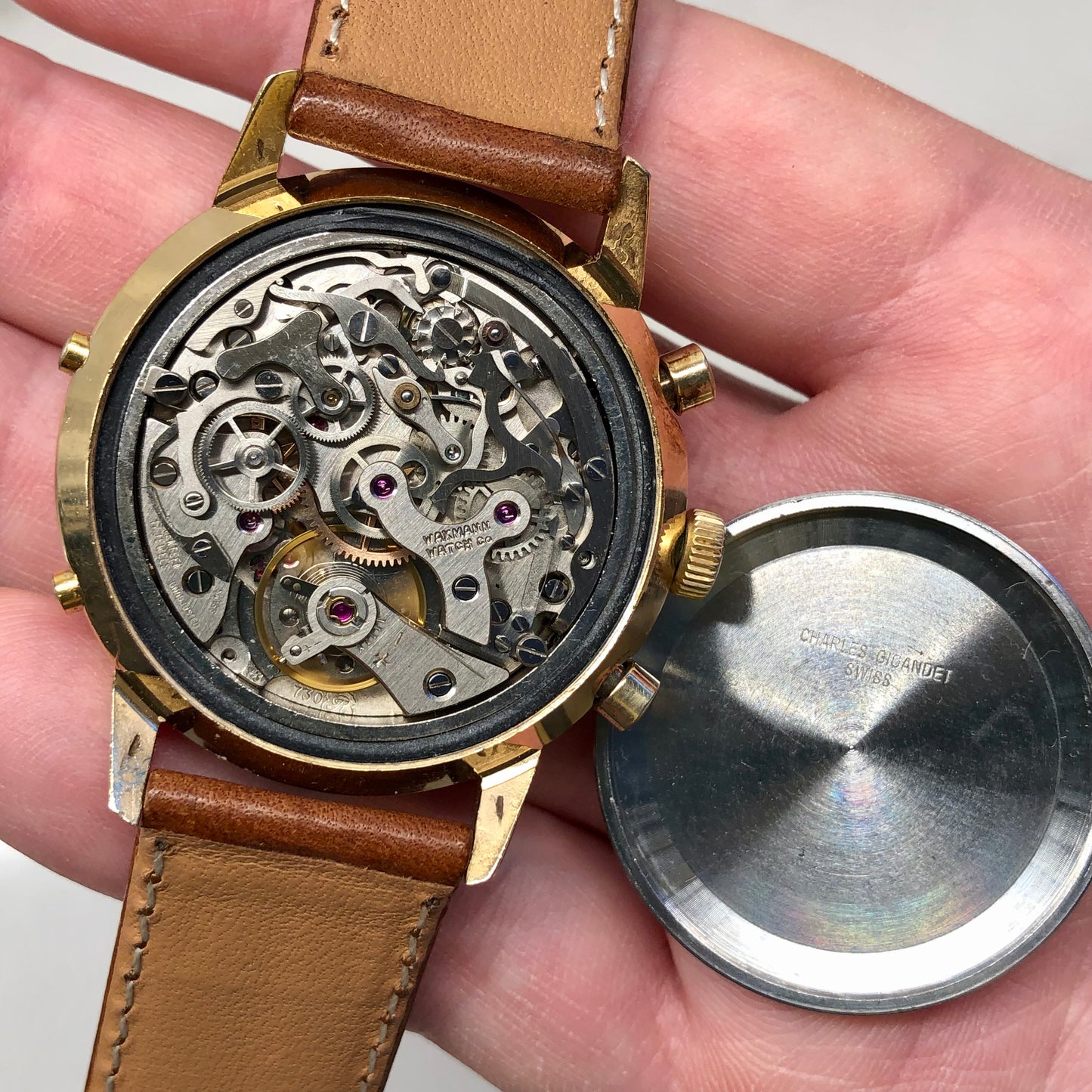 1960s Wakmann Incabloc Chronograph Jumbo Triple Date 71.1311.21 Valjoux 730 Wristwatch - HASHTAGWATCHCO