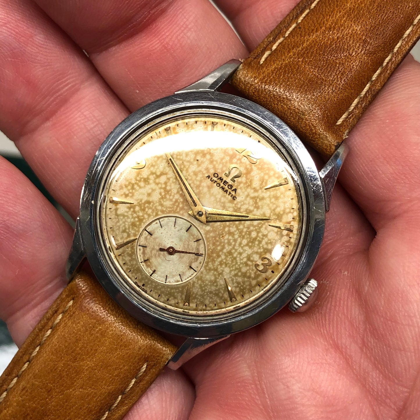 1954 Omega Stainless Steel Breguet Numerals Caliber 344 Automatic Dress Wristwatch - HASHTAGWATCHCO