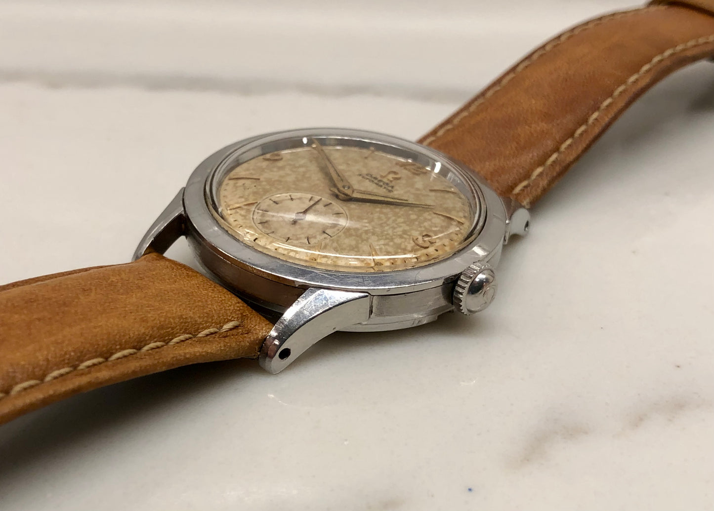 1954 Omega Stainless Steel Breguet Numerals Caliber 344 Automatic Dress Wristwatch - HASHTAGWATCHCO