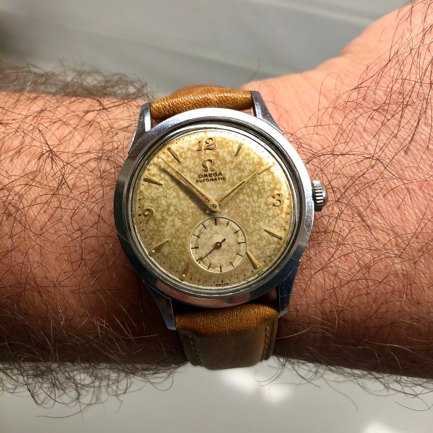 1954 Omega Stainless Steel Breguet Numerals Caliber 344 Automatic Dress Wristwatch - HASHTAGWATCHCO