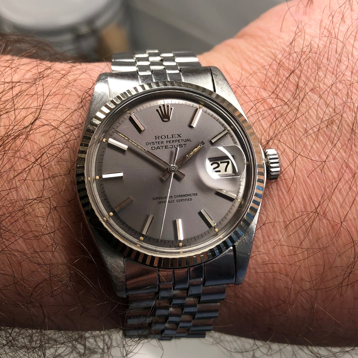 1970 Rolex Datejust 1601 Lavender Dial Steel Jubilee Fluted Automatic Wristwatch - HASHTAGWATCHCO