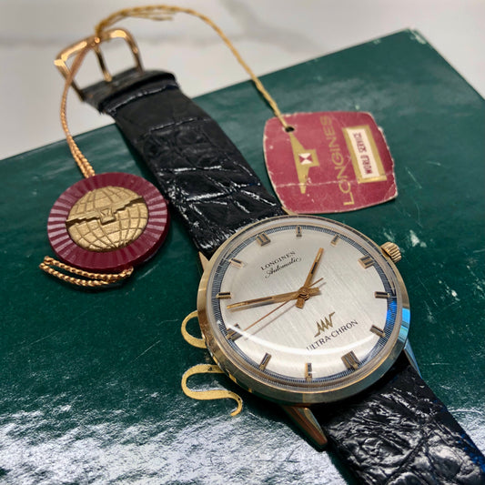 1960s Longines Ultra-Chron 8180 10K Gold Filled Automatic Wristwatch with Original Tags - HASHTAGWATCHCO