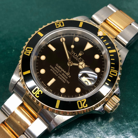 1989 Rolex Submariner 16613 Two Tone Black Steel 18K Gold Wristwatch - HASHTAGWATCHCO