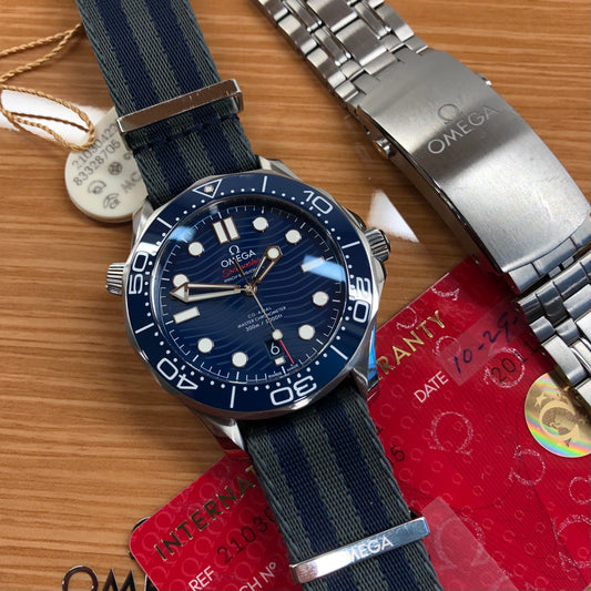 2022 OMEGA Seamaster 300M Co-Axial Master Chronometer 210.30.42.20.03.001 Blue Dial Wristwatch with Box and Papers - HASHTAGWATCHCO