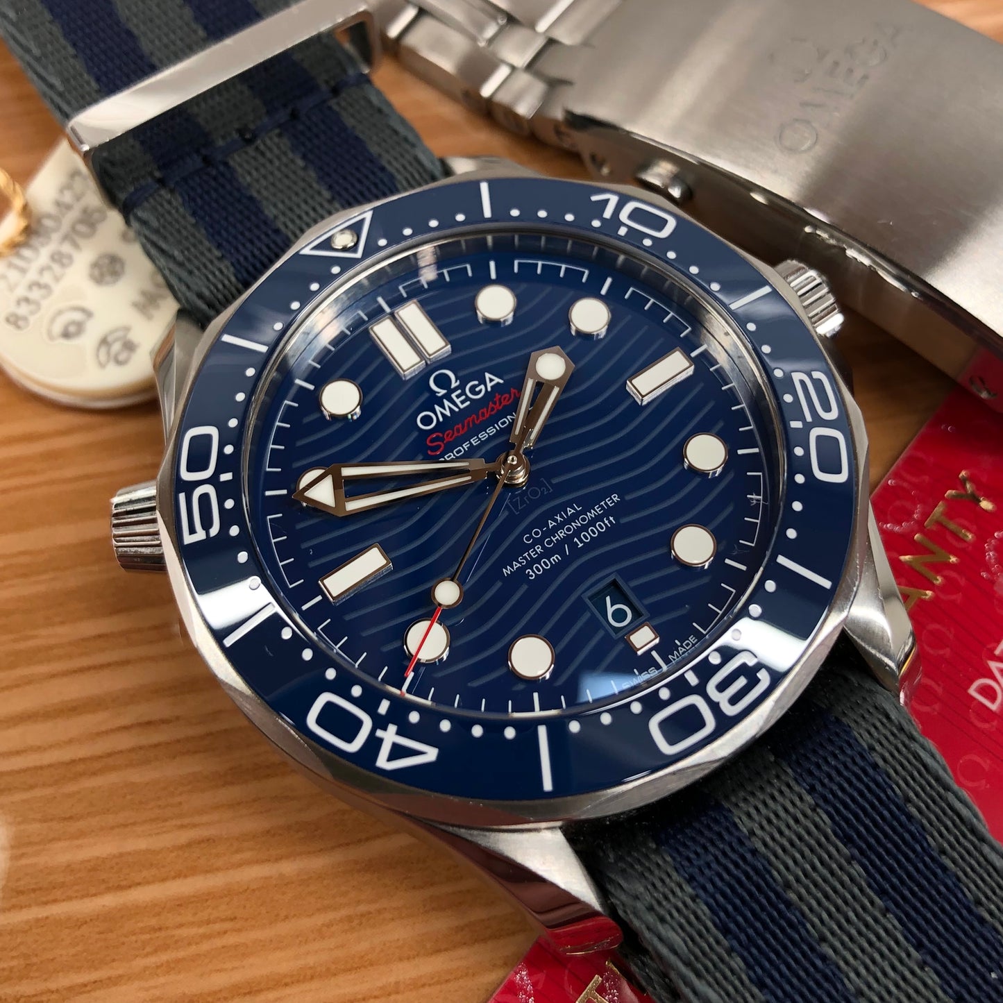 2022 OMEGA Seamaster 300M Co-Axial Master Chronometer 210.30.42.20.03.001 Blue Dial Wristwatch with Box and Papers - HASHTAGWATCHCO