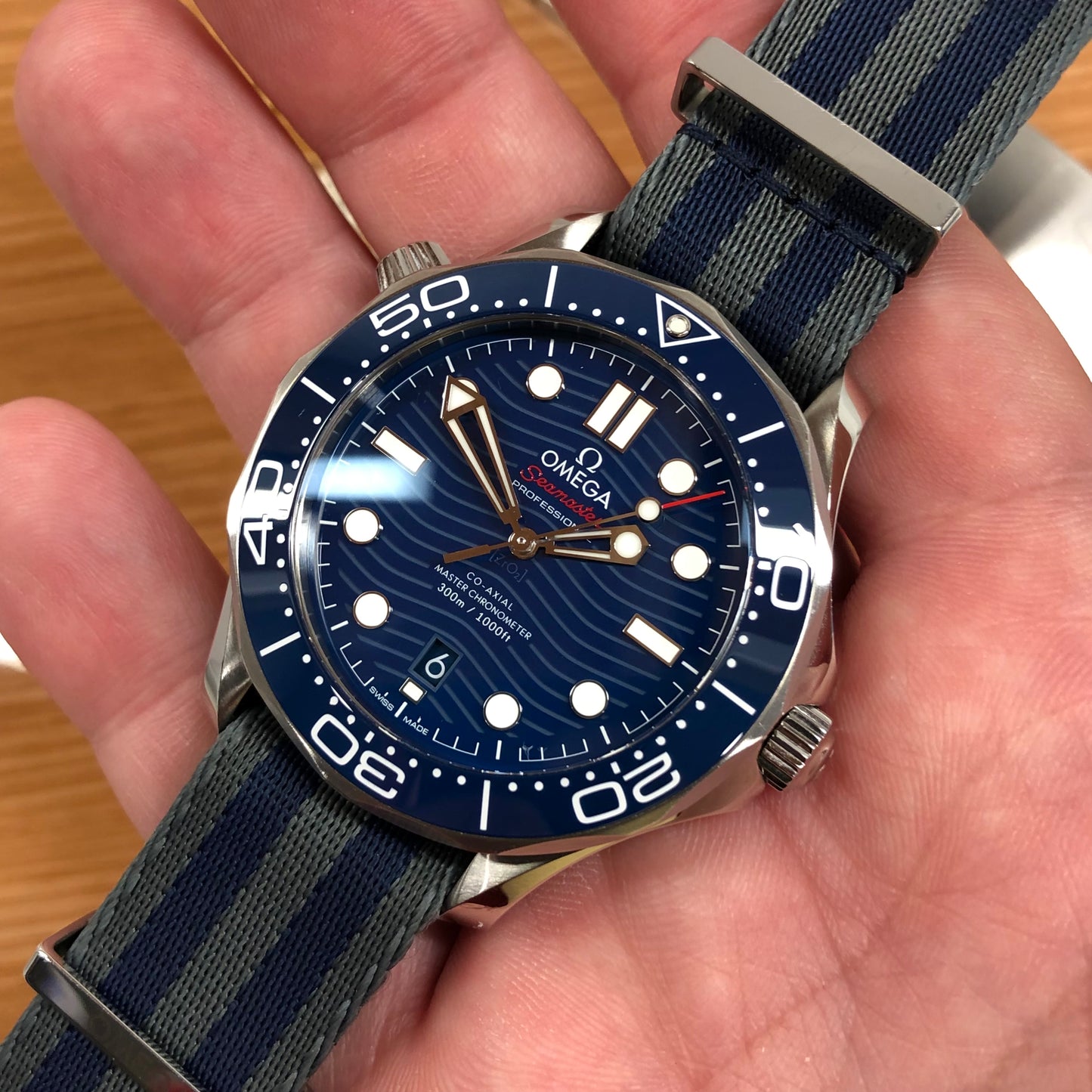 2022 OMEGA Seamaster 300M Co-Axial Master Chronometer 210.30.42.20.03.001 Blue Dial Wristwatch with Box and Papers - HASHTAGWATCHCO