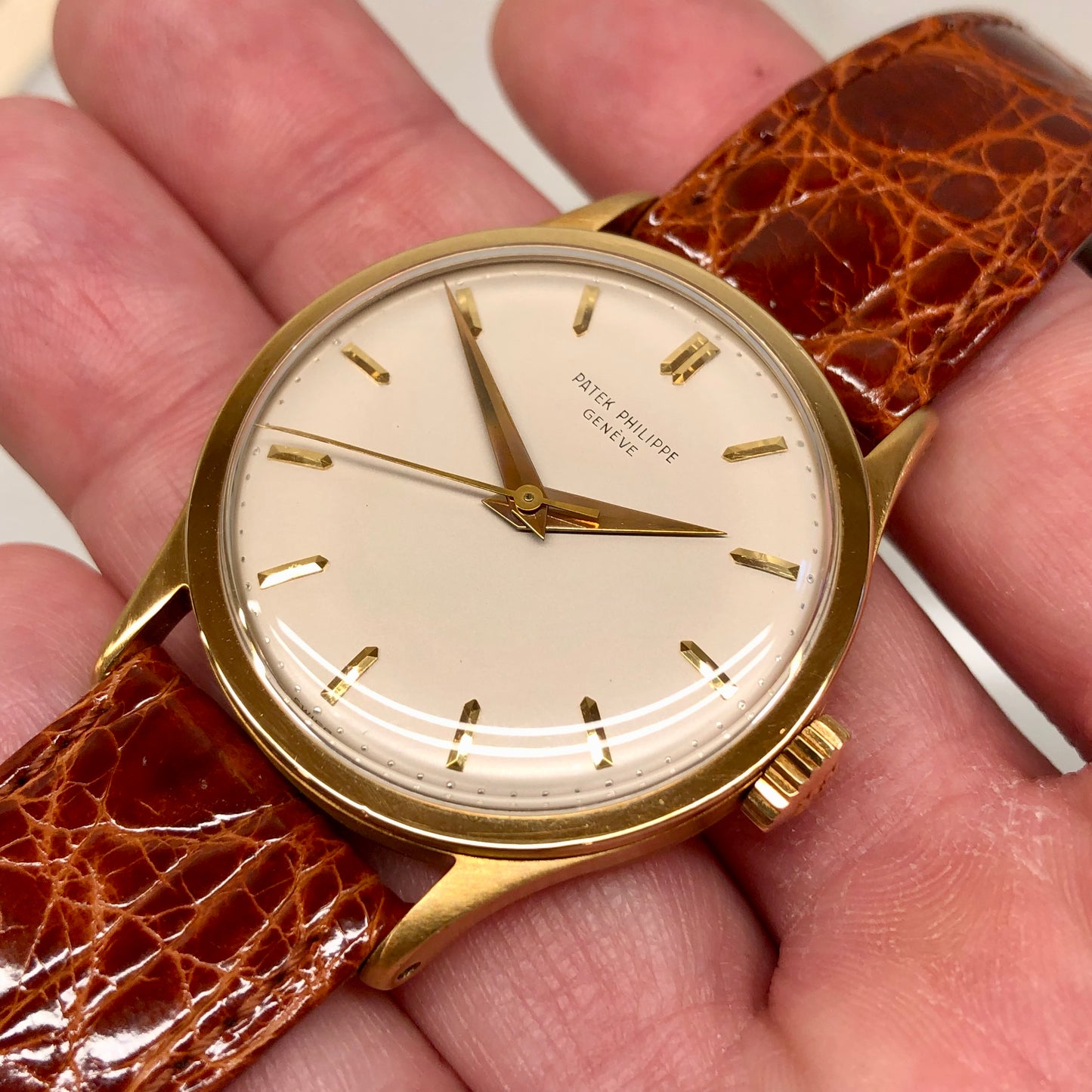 1956 Patek Philippe Calatrava 570 18K Yellow Gold Silver Dial Wristwatch with Archive - HASHTAGWATCHCO