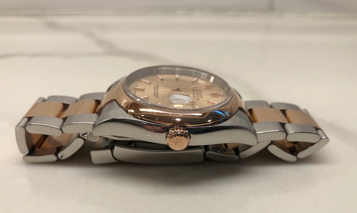 2008 Rolex Datejust 116201 Pink Dial Rose Gold Two Tone Oyster Wristwatch with Papers - HASHTAGWATCHCO