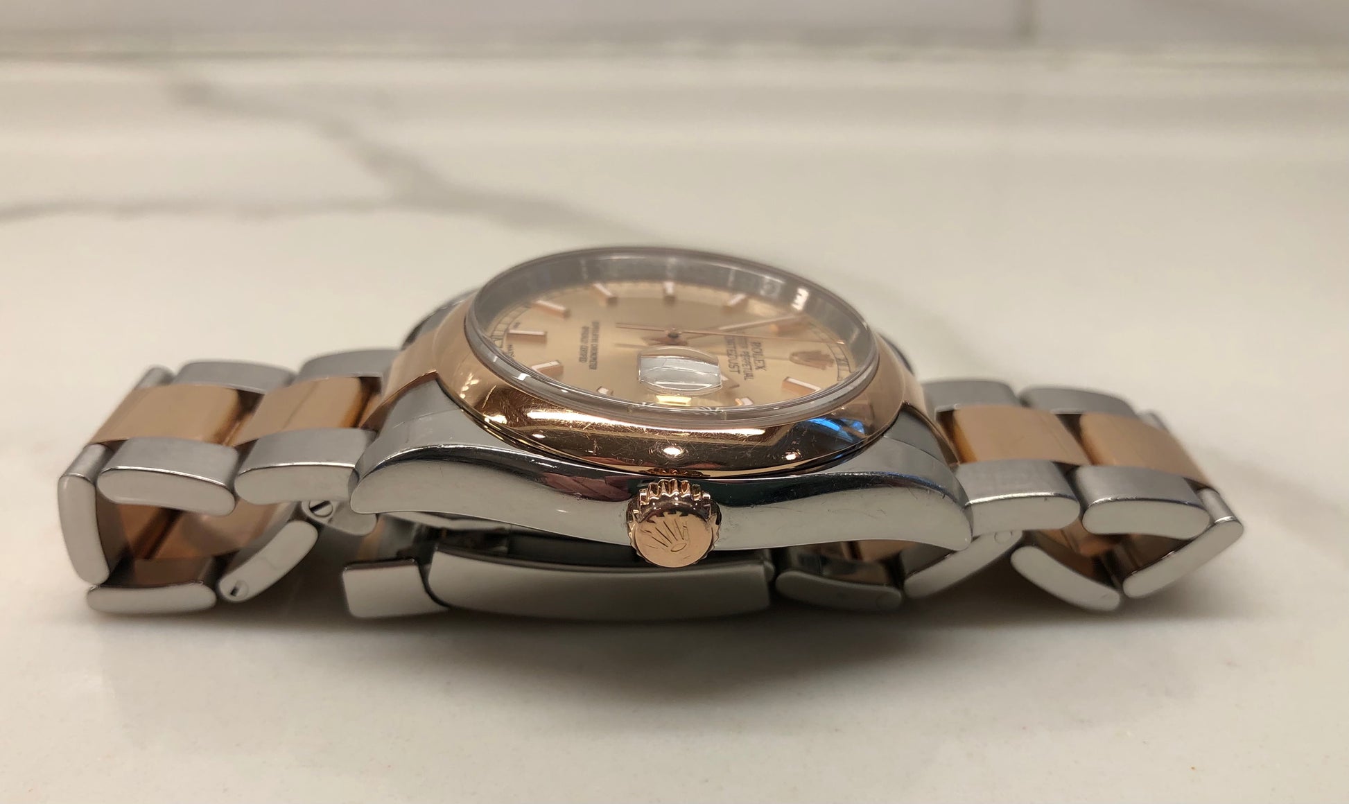 2008 Rolex Datejust 116201 Pink Dial Rose Gold Two Tone Oyster Wristwatch with Papers - HASHTAGWATCHCO