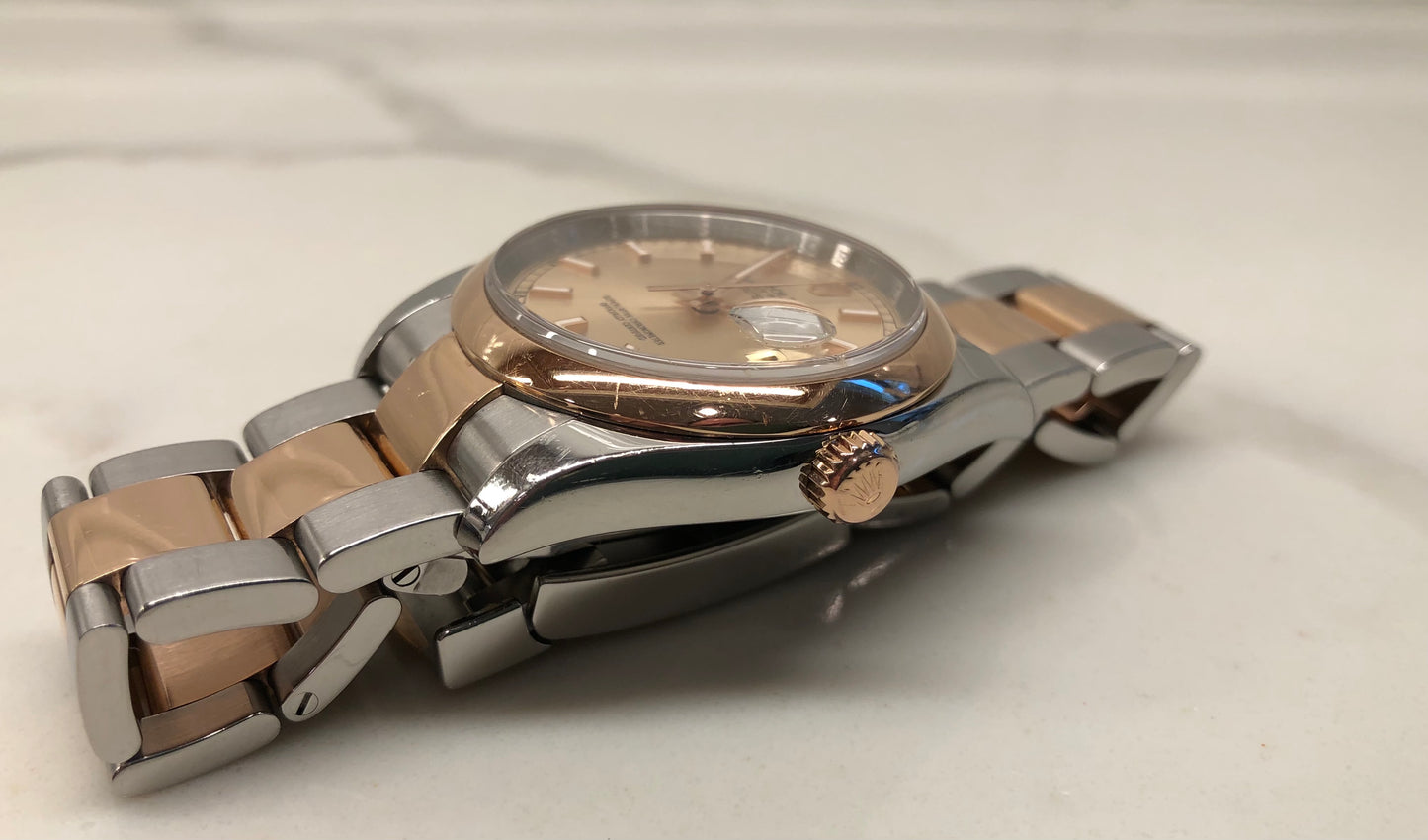 2008 Rolex Datejust 116201 Pink Dial Rose Gold Two Tone Oyster Wristwatch with Papers - HASHTAGWATCHCO