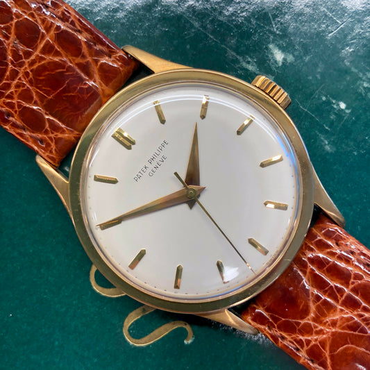1956 Patek Philippe Calatrava 570 18K Yellow Gold Silver Dial Wristwatch with Archive - HASHTAGWATCHCO