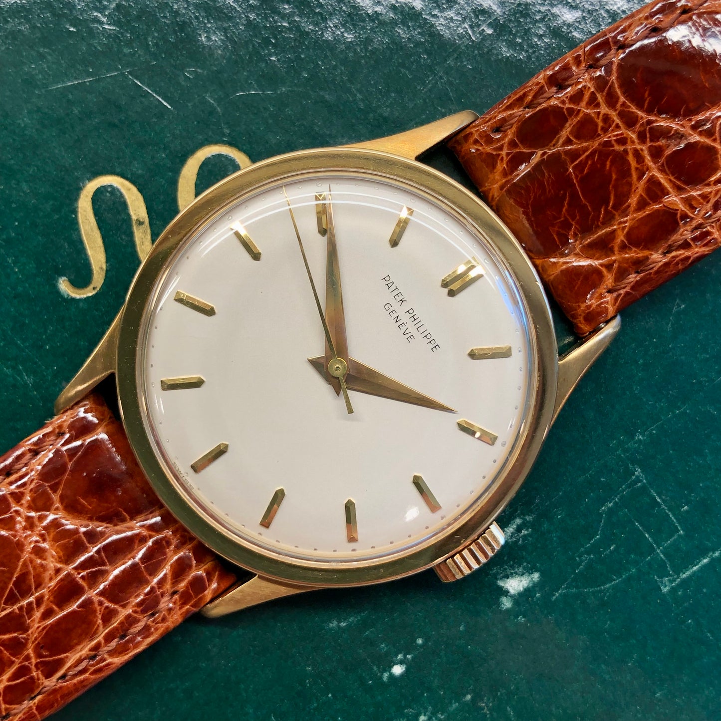 1956 Patek Philippe Calatrava 570 18K Yellow Gold Silver Dial Wristwatch with Archive - HASHTAGWATCHCO