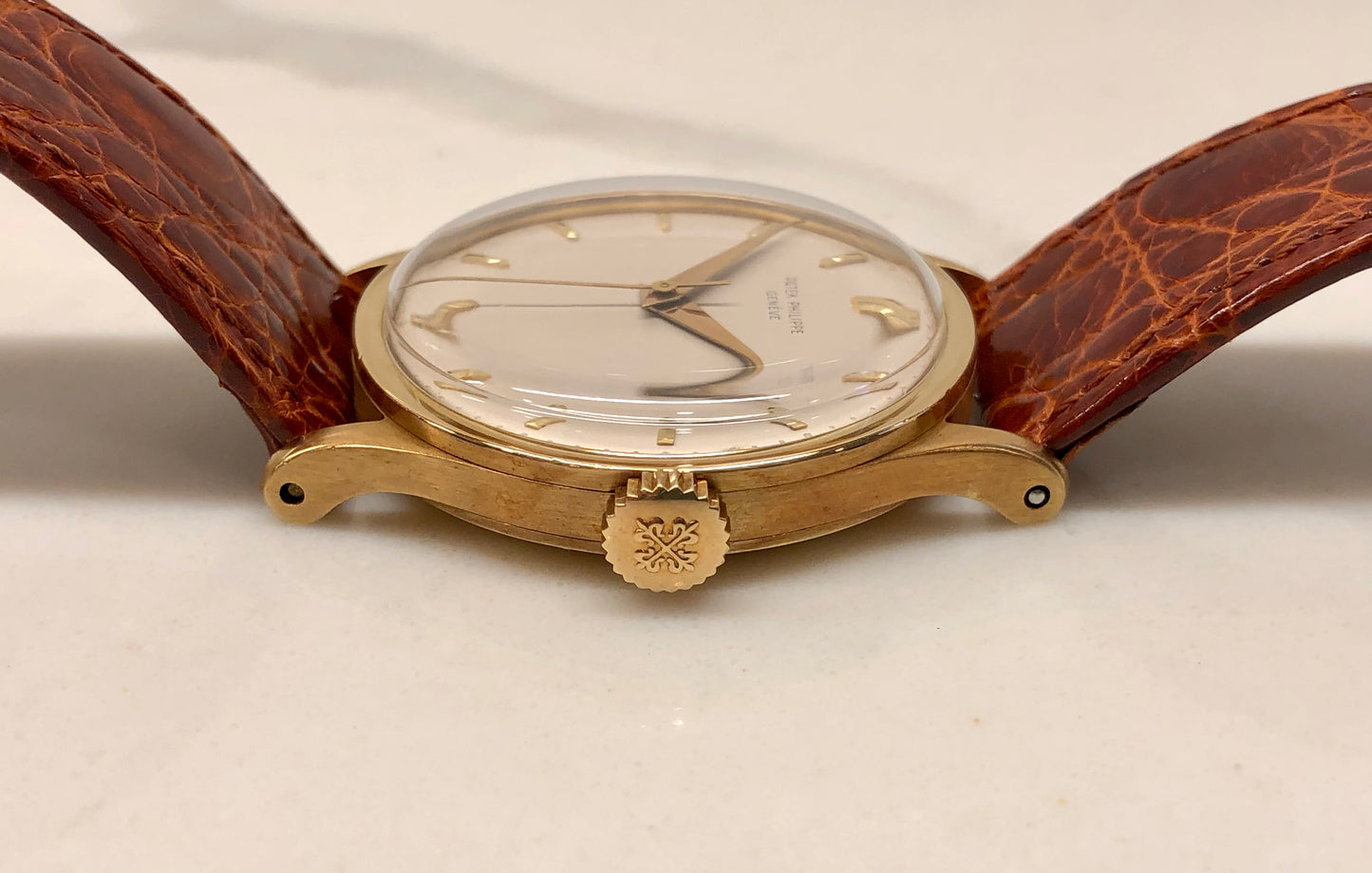 1956 Patek Philippe Calatrava 570 18K Yellow Gold Silver Dial Wristwatch with Archive - HASHTAGWATCHCO