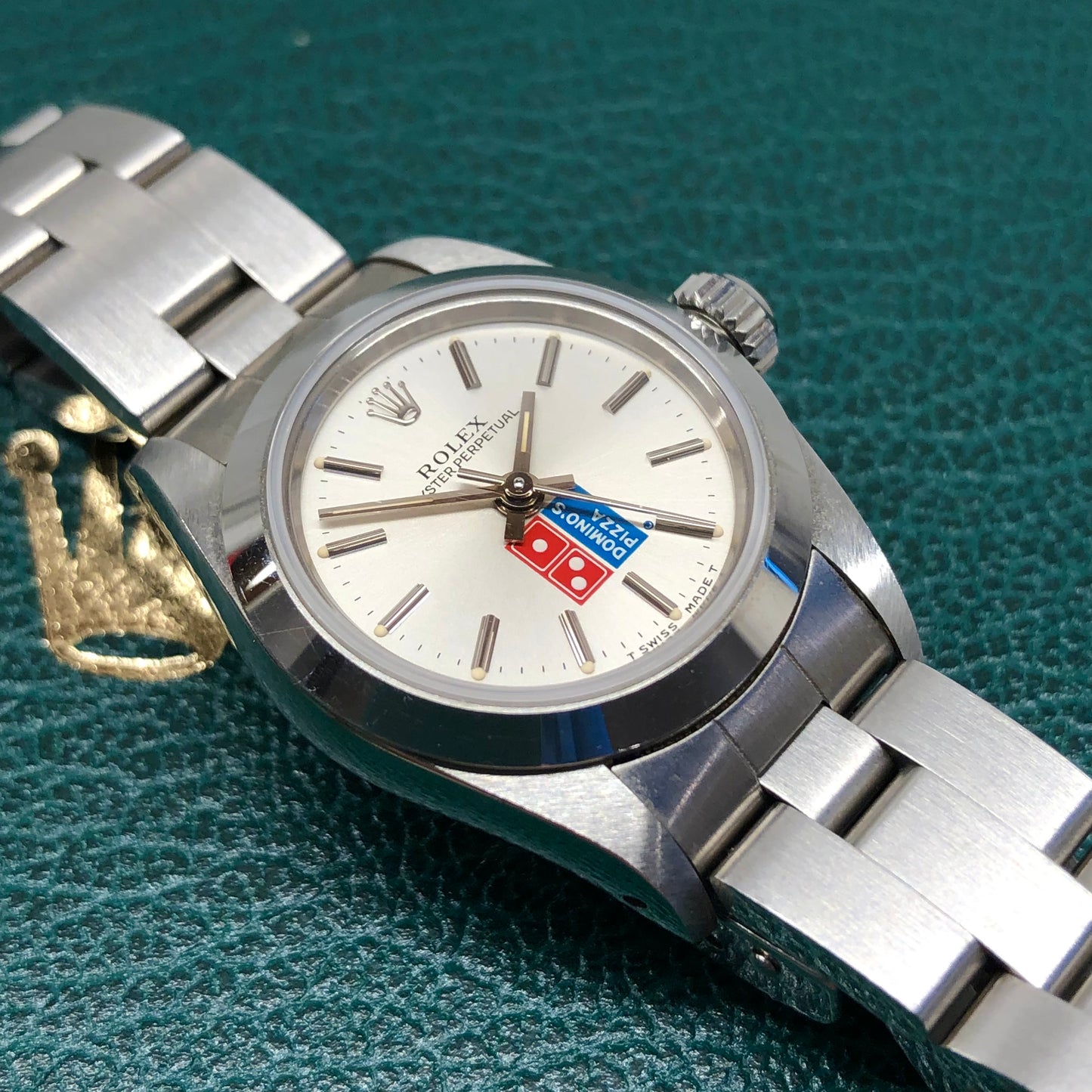 1991 Rolex Oyster Perpetual 67180 Domino's Pizza Logo Steel Oyster Automatic Wristwatch with Box and Papers - HASHTAGWATCHCO