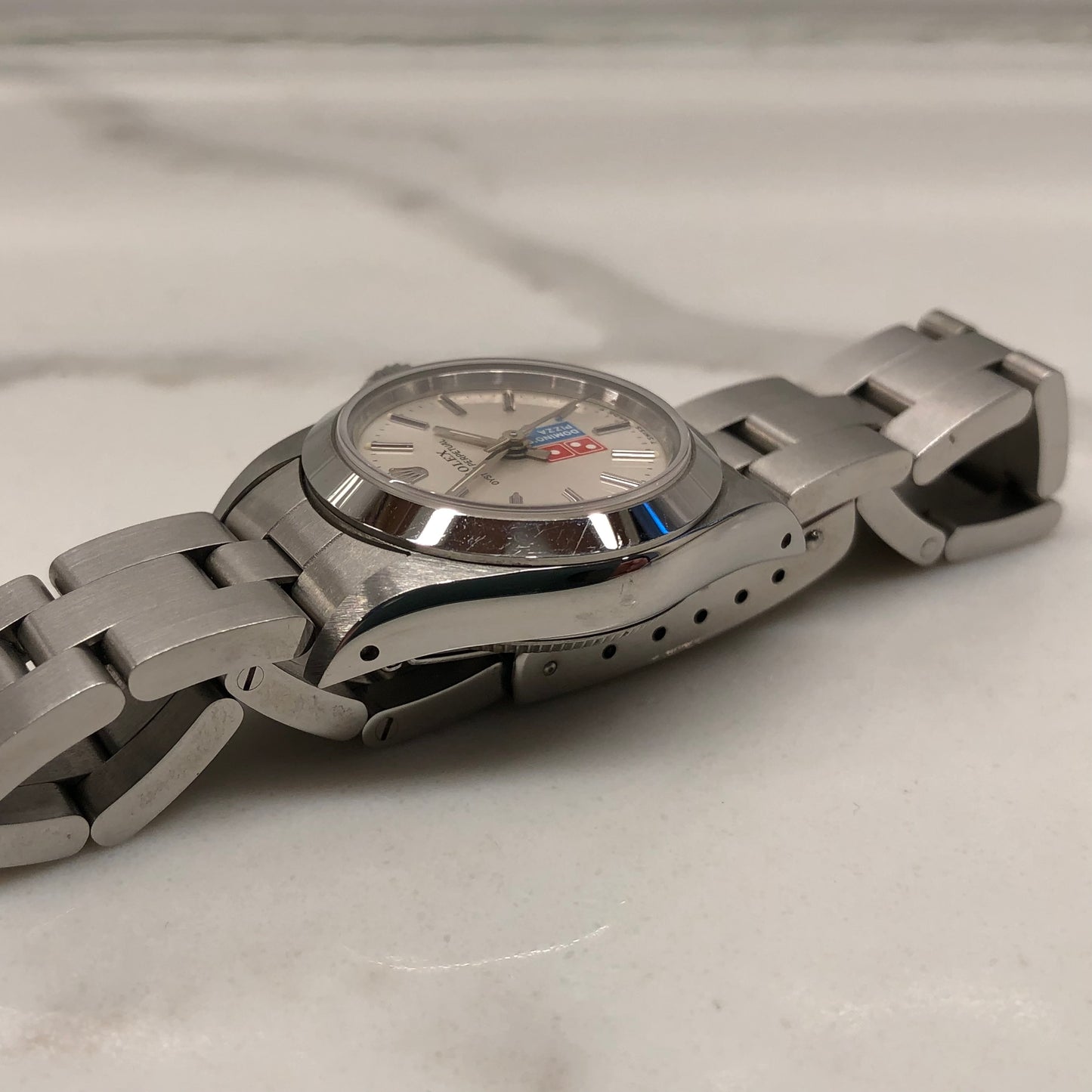 1991 Rolex Oyster Perpetual 67180 Domino's Pizza Logo Steel Oyster Automatic Wristwatch with Box and Papers - HASHTAGWATCHCO