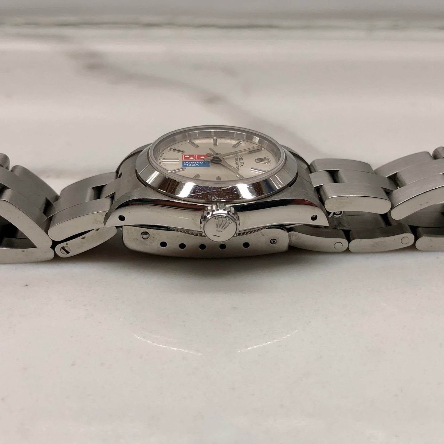 1991 Rolex Oyster Perpetual 67180 Domino's Pizza Logo Steel Oyster Automatic Wristwatch with Box and Papers - HASHTAGWATCHCO