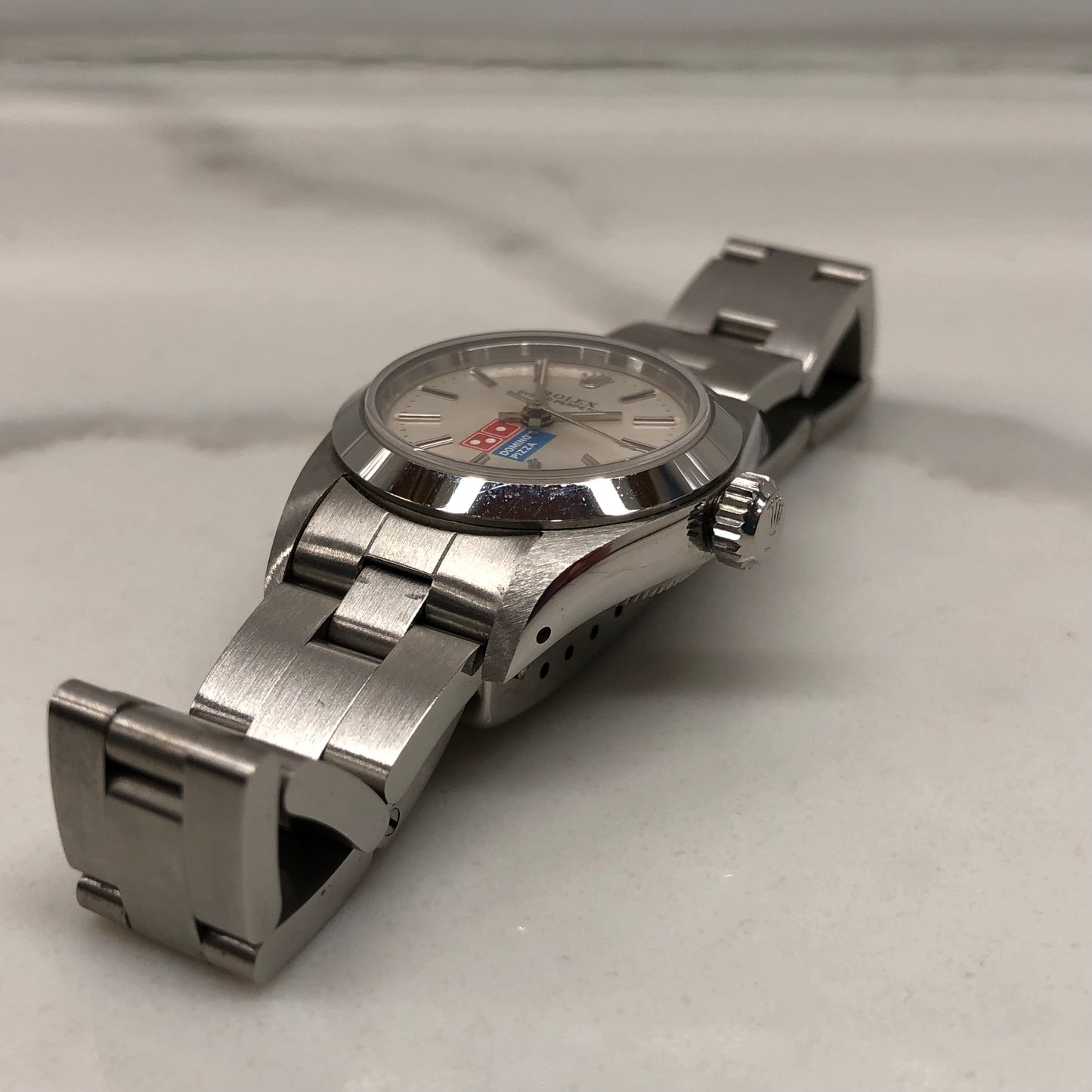 1991 Rolex Oyster Perpetual 67180 Domino's Pizza Logo Steel Oyster Automatic Wristwatch with Box and Papers - HASHTAGWATCHCO