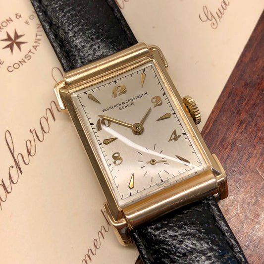 1945 Vacheron & Constantin 14K Yellow Gold Rectangular Fancy Lugs 435/3C Wristwatch with Box and Guarantee Papers - HASHTAGWATCHCO