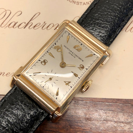 1945 Vacheron & Constantin 14K Yellow Gold Rectangular Fancy Lugs 435/3C Wristwatch with Box and Guarantee Papers - HASHTAGWATCHCO