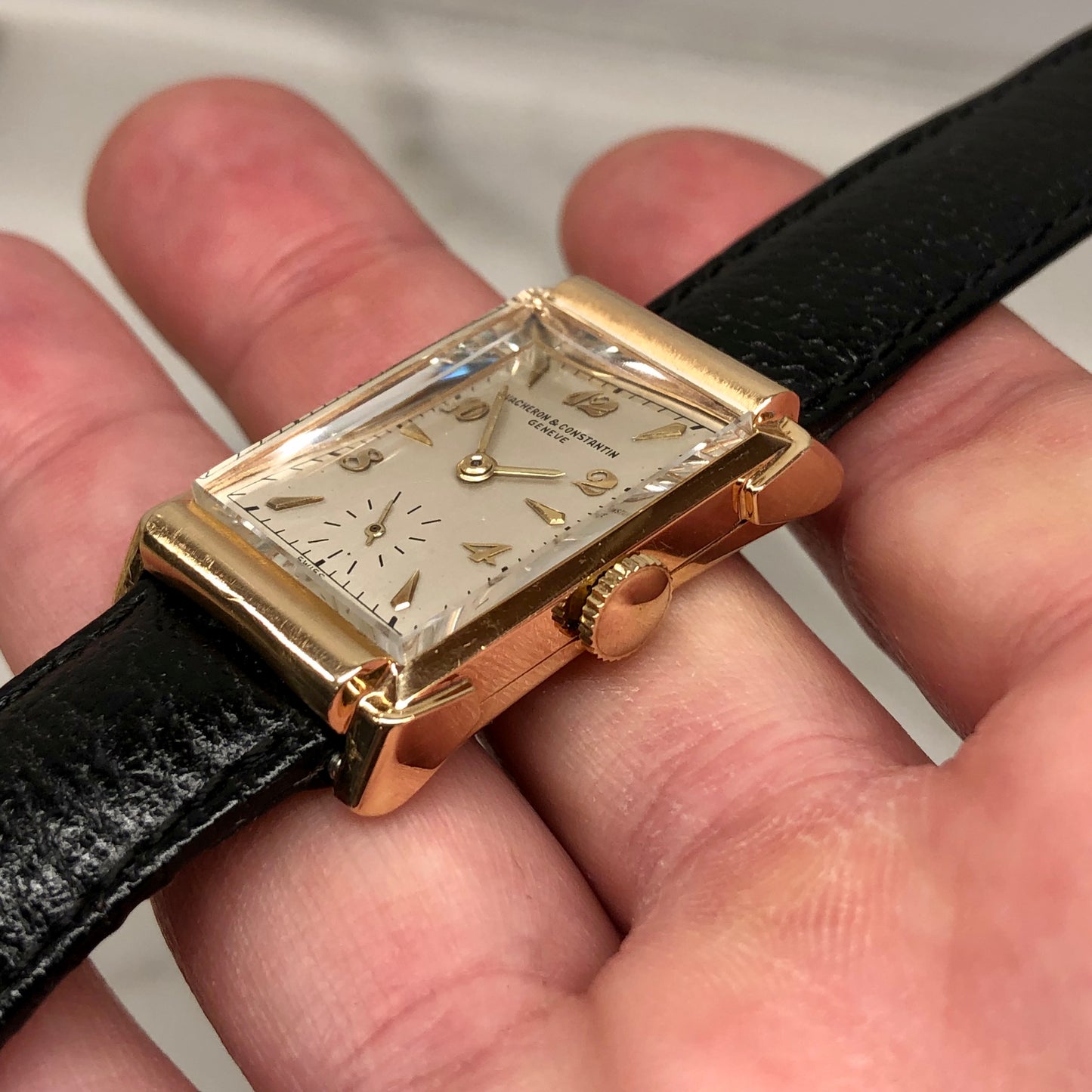 1945 Vacheron & Constantin 14K Yellow Gold Rectangular Fancy Lugs 435/3C Wristwatch with Box and Guarantee Papers - HASHTAGWATCHCO